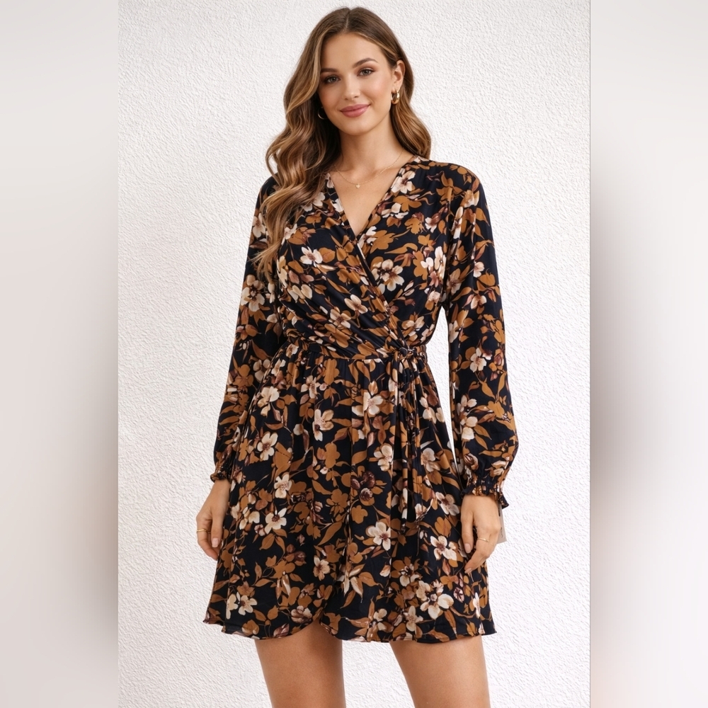 🌸 CUPSHE Floral Wrap Long Sleeve Mini Dress • Medium • NWT